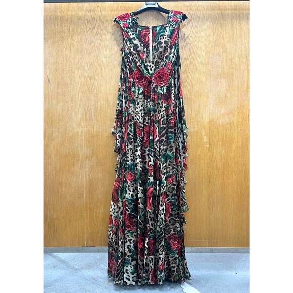 NWT Dolce & Gabbana Rose Leopard Print Silk Chiffon Gown Dress IT 48 - Picture 11 of 16